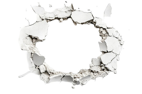 Abstract 3d Illustration Of A Cracked Circle With White Concrete Debris Isolated on Black