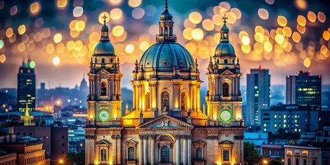 Obraz premium Rio de Janeiro Cathedral at Night with Bokeh Lights - Stunning Architecture Stock Photo