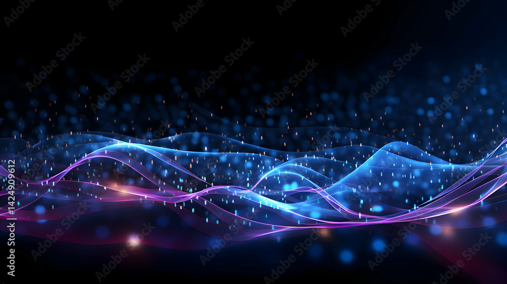 Poster abstract light waves traversing a dark abyss, data visualization background