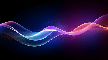 Elegant flowing light waves with sparkling particles against dark backdrop