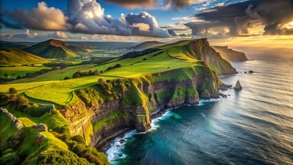 Obraz premium San Miguel Island Azores: Dramatic Volcanic Cliffs & Lush Green Landscape