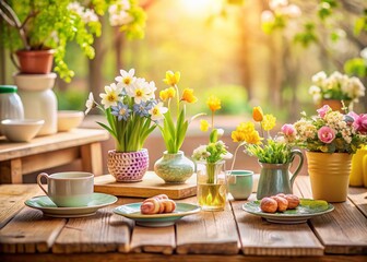 Scandinavian Spring Table Setting: Minimalist Tabletop Photography with Tilt-Shift Effect
