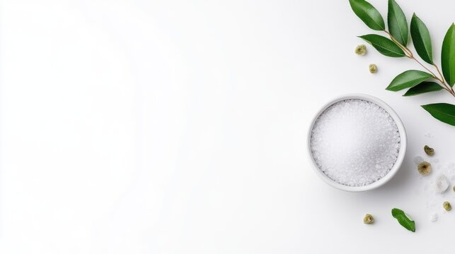 White salt in a bowl, spa-like setting
