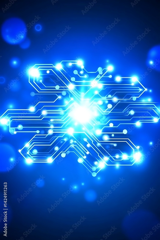 Poster futuristic circuit board pattern on a glowing background graphic design