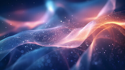 Fototapeta premium Abstract luminous waves of light and particles flow in a cosmic space aesthetic