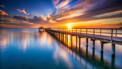 Obraz premium Serene Sunset at the Ocean Pier: Coastal Calm and Tranquility