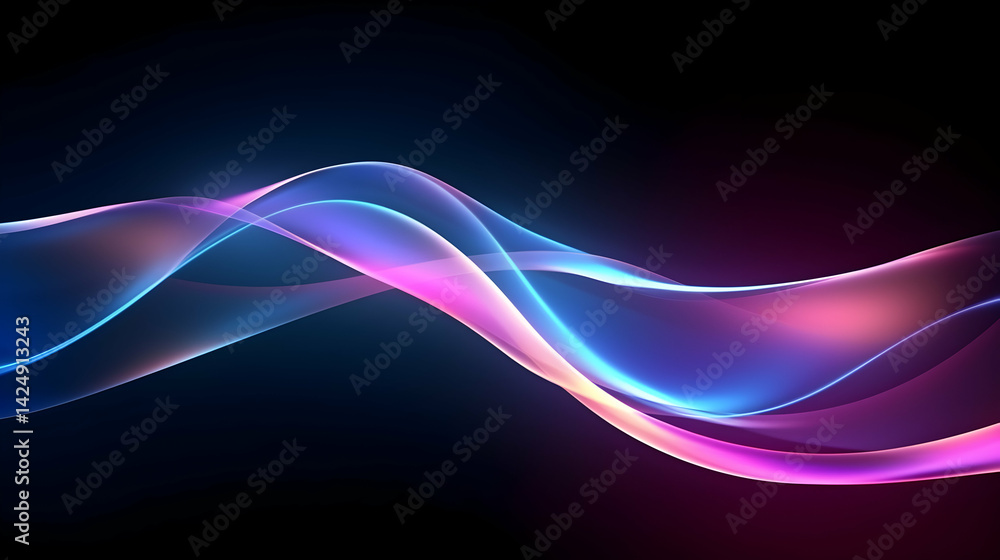 Poster abstract luminous waveforms on dark backdrop, digital art display