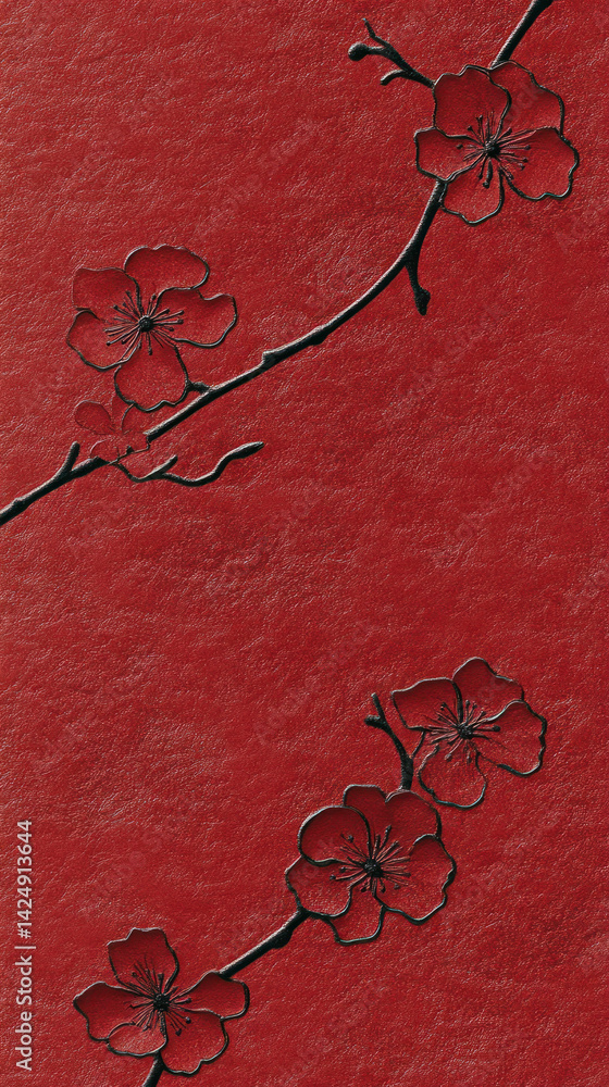 Aufkleber a red background with a flower design on it. the flowers are in the center and are surrounded by a b