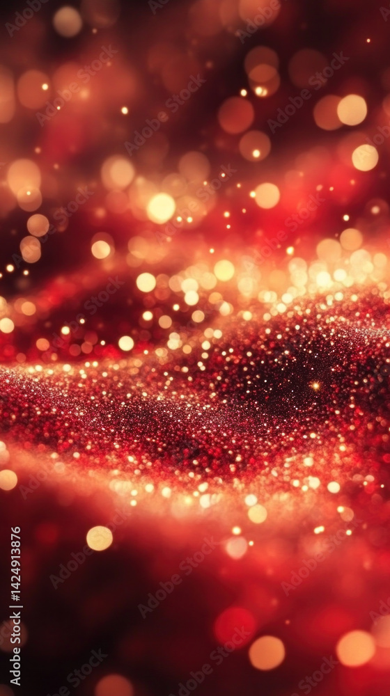 Poster a red background with a lot of gold sparkles. the background is red and the sparkles are scattered a