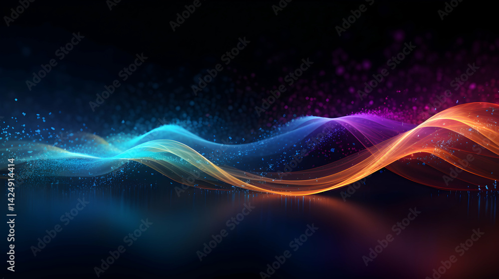 Poster abstract luminescent waves blend colors in mesmerizing visual harmony