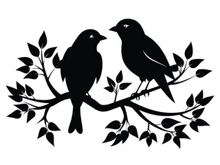 Birds on a branch silhouette vector art shows a cute animal couple in nature