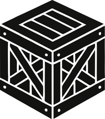 Crate Silhouette Icon – Isometric Solid Black Wooden Box Vector