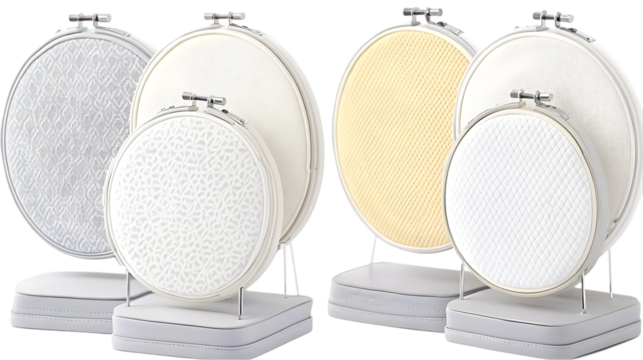 Abstract Embroidered Circle Patterns on White Background Illustration