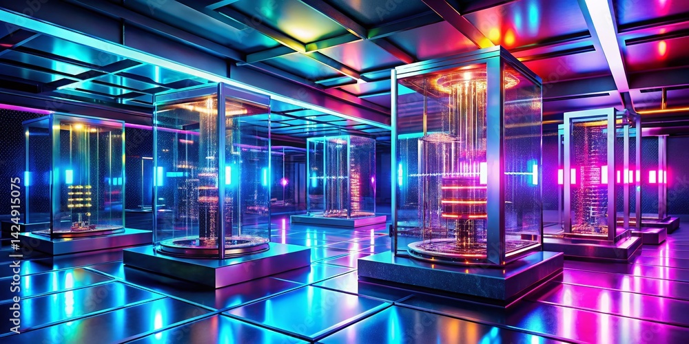 Poster sleek futuristic quantum computer lab: powerful processors & cutting-edge design