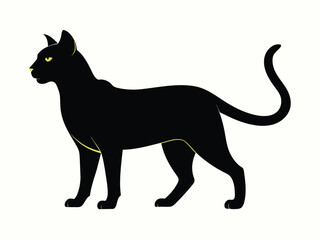 A black feline silhouette vector illustration of a cat, isolated on white
