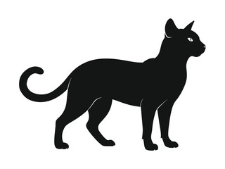 Black feline silhouette vector illustration of a black cat isolated on white, a domestic pet animal