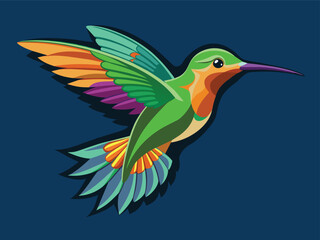 A vibrant vector illustration depicts a colorful bird of paradise in flight, showcasing its striking silhouette and delicate feathers, a wild and tropical design inspired by nature
