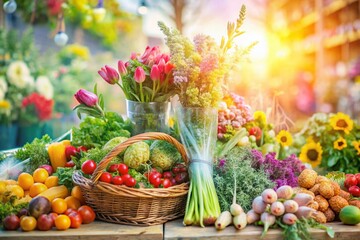Spring Farmers Market Bounty: Double Exposure Photo of Fresh Produce