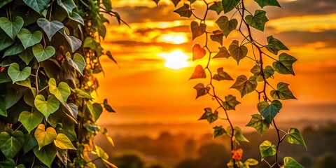 Obraz premium Spring Silhouette: Teak Ivy Vines Climbing, Sunlight Backlit, Botanical Photography