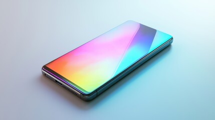 Modern smartphone with iridescent holographic screen.