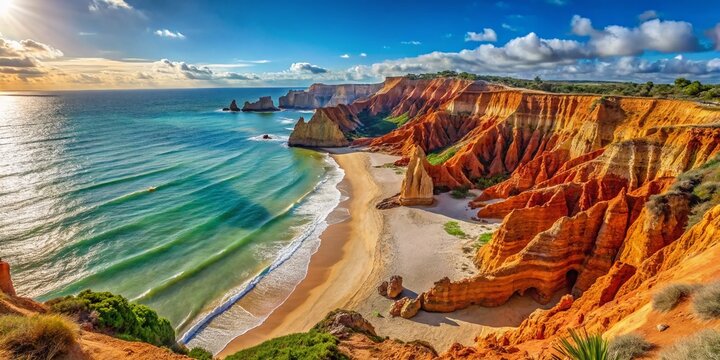 Stunning Algarve Coastline: Praia da Falésia's Dramatic Cliffs and Golden Sands