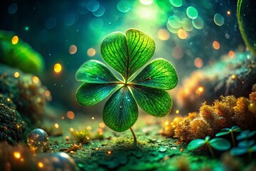 Surreal Close-Up Clover: Dreamlike Macro Photography of a Four-Leaf Clover