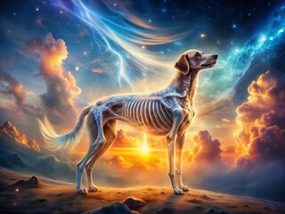 Fototapeta premium Surreal Dog Chest X-Ray: Ethereal Canine Anatomy in a Dreamlike Landscape