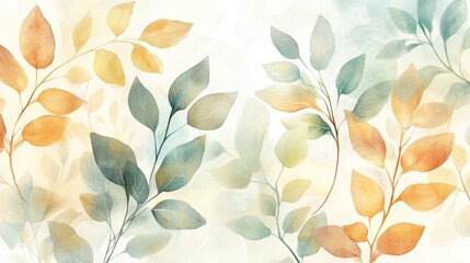 Nature's serenity abstract watercolor leaves tranquil space artistic composition soft color palette