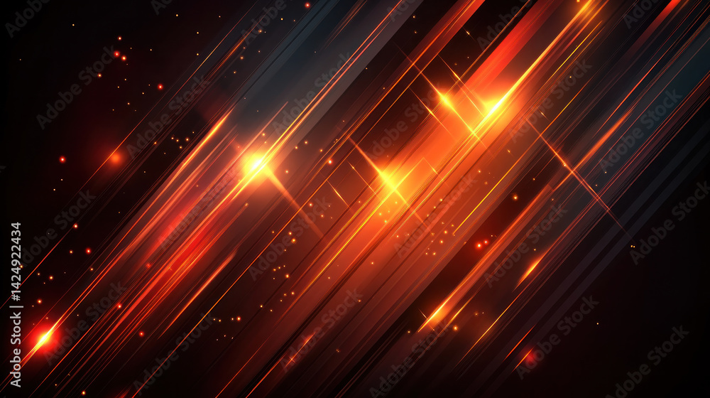 Poster a black and orange background with a line of bright lights. the lights are scattered throughout the 