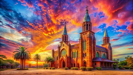 Fototapeta premium Surreal Ouagadougou Cathedral: Burkina Faso's Architectural Dreamscape