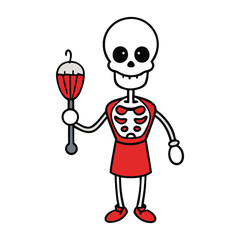 A spooky skeleton wields a giant whisk, ready to stir up trouble in the kitchen or the graveyard—equal parts eerie and culinary chaos!
