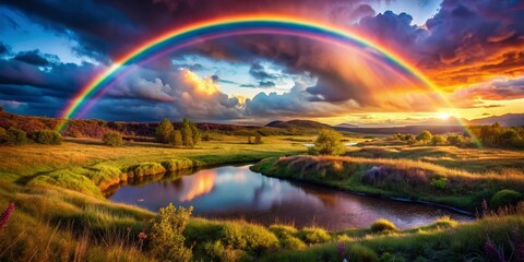 Obraz premium Surreal Rainbow Landscape: Vibrant Hues & Dreamlike Scenery