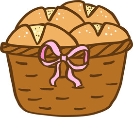 Hand Drawn Basket of Bread Rolls, Pastel Farmer Market