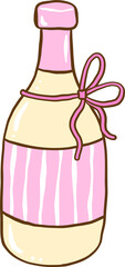 Pastel Farmer Market Pink Bottle of Wine Cartoon Hand Drawn