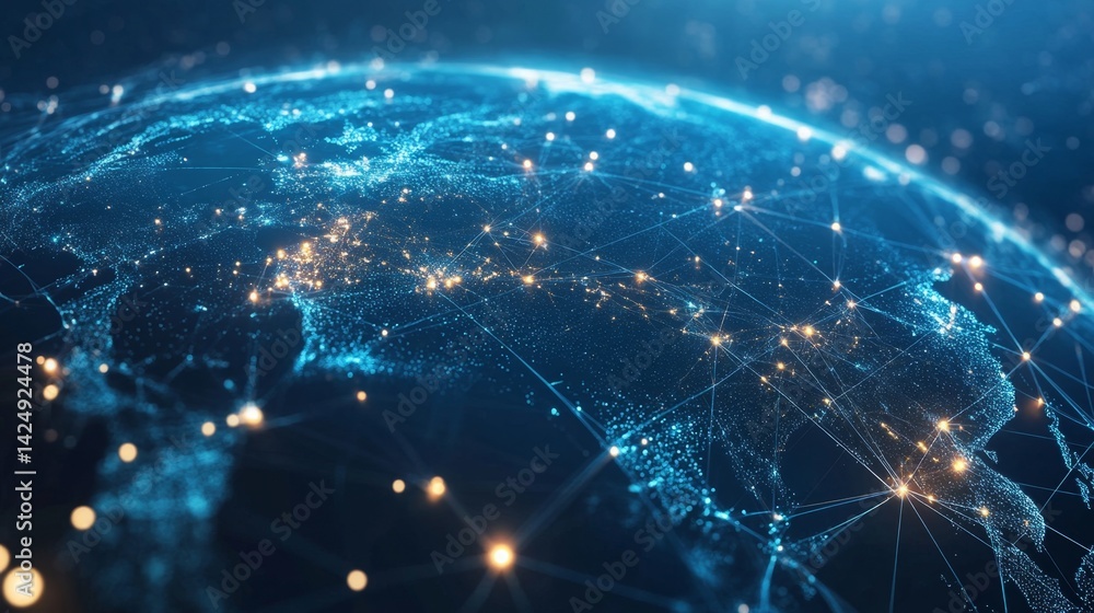 Poster global network connectivity earth view digital visualization high-tech environment aerial perspectiv
