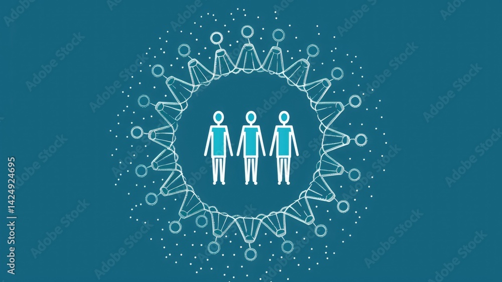 Poster human avatar gathering as group representation unity of people. minimal style icons in digital form 