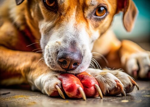 Swollen Dewclaw on Dog - Close-up Portrait Showing Inflammation and Swelling