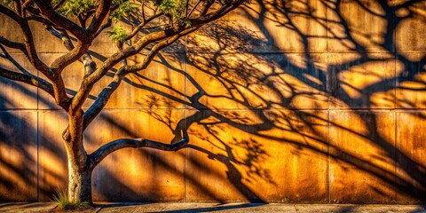 Textured Concrete Wall with Intertwined Branch Shadows - Dramatic Landscape Photography