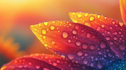 Vibrant flower petals with dew drops nature close-up morning light macro photography colorful beauty