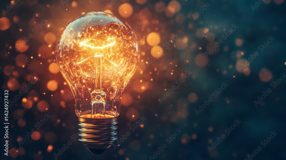 Poster illuminating ideas a glowing light bulb surrounded by sparkling bokeh creative concept studio enviro