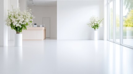 Fototapeta premium Modern, minimalist reception area with white flowers