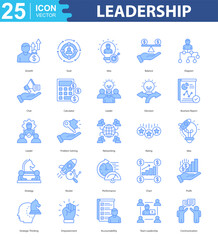 Leadership icon sheet vector growth, goal, idea, balance, diagram, chat, calculator, leader, decision, business report, leader, problem solving, networking, rating, idea, strategy, rocket, performance