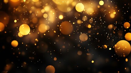 Obraz premium Abstract background with bokeh effect featuring gold and yellow circles of light on a black background. The image creates a warm, festive, and celebratory mood