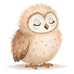 Naklejka premium Adorable Watercolor Baby Owl Illustration Fluffy, Sleepy, and Soft