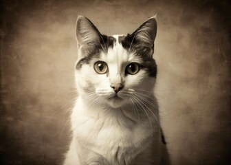 Vintage Black and White Spotted Cat Photo - Classic Pet Portrait