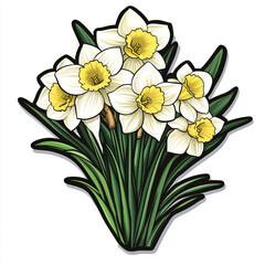 Vibrant Daffodils with Green Stems on White
