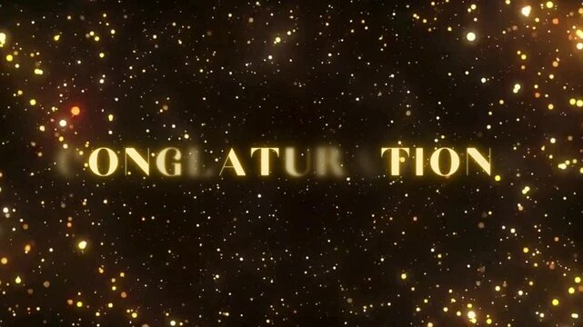 animate video Golden glitter background with partially obscured "CONGRATULATIONS" text in elegant gold font. Festive and sparkling design ideal for celebration, achievement, or congratulatory messages