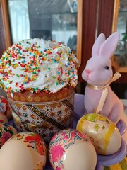 easter cake with eggs and bunny