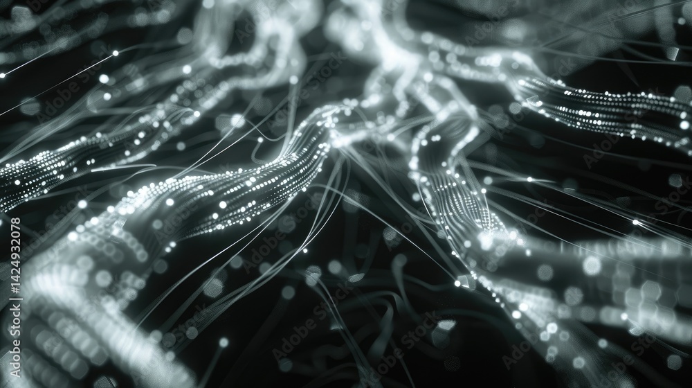 Poster this abstract image showcases a dynamic data flow with particles, blending technology and modern des