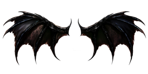 Detailed Illustration of Black Wings with Sparkles on Isolated Transparent Background